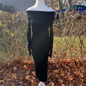 Rib-knit off-the-shoulder dress Vintage Black Color By H&M